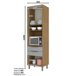 Torre Quente 1 Forno com 2 Portas e 2 Gavetas Evidence Nature/cinza - Móveis Briz - 3