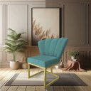 Ver imagem 2 de Poltrona Flor Veludo Azul Turquesa Base Metálica Industrial Dourado - Pallazio