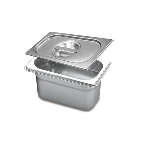 Cuba Gastronômica em Inox Gn 1/9x100 mm 900 ml + Tampa 1/9 Inox sem Abertura Originais Zahav 1/9x100
