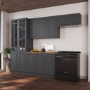 Ver imagem 1 de Cozinha Modulada 4 Peças Cristaleira Balcão com Tampo 2 Aéreos 100% MDF com Rodapé Bari