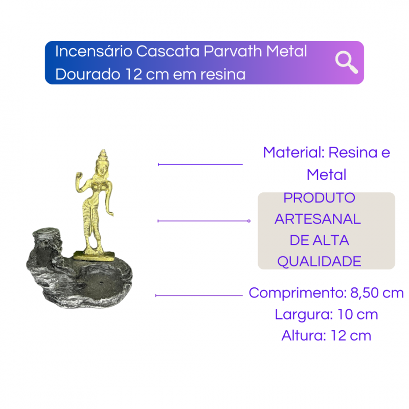 Incensário Cascata Parvath Shiva Buda Ganesha- Escolha a Cor:parvath Metal Cone 12 Cm - 2