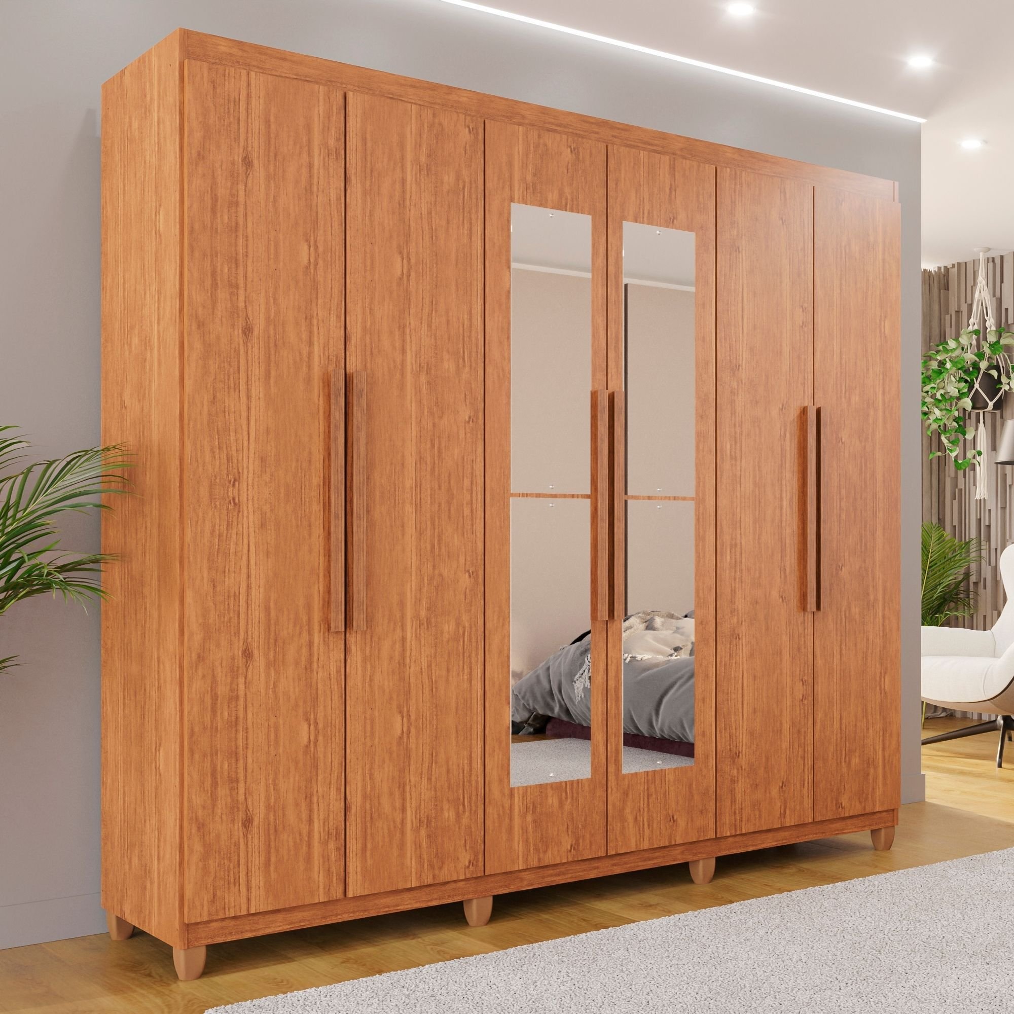 Guarda-roupa Casal 6 Portas 4 Gavetas com Espelho com Pés Atlanta