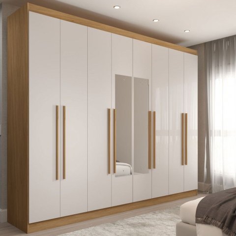 Guarda-roupa Ele e Ela 8 Portas 4 Gavetas com Espelho Off White/cinamomo - Panorama Móveis