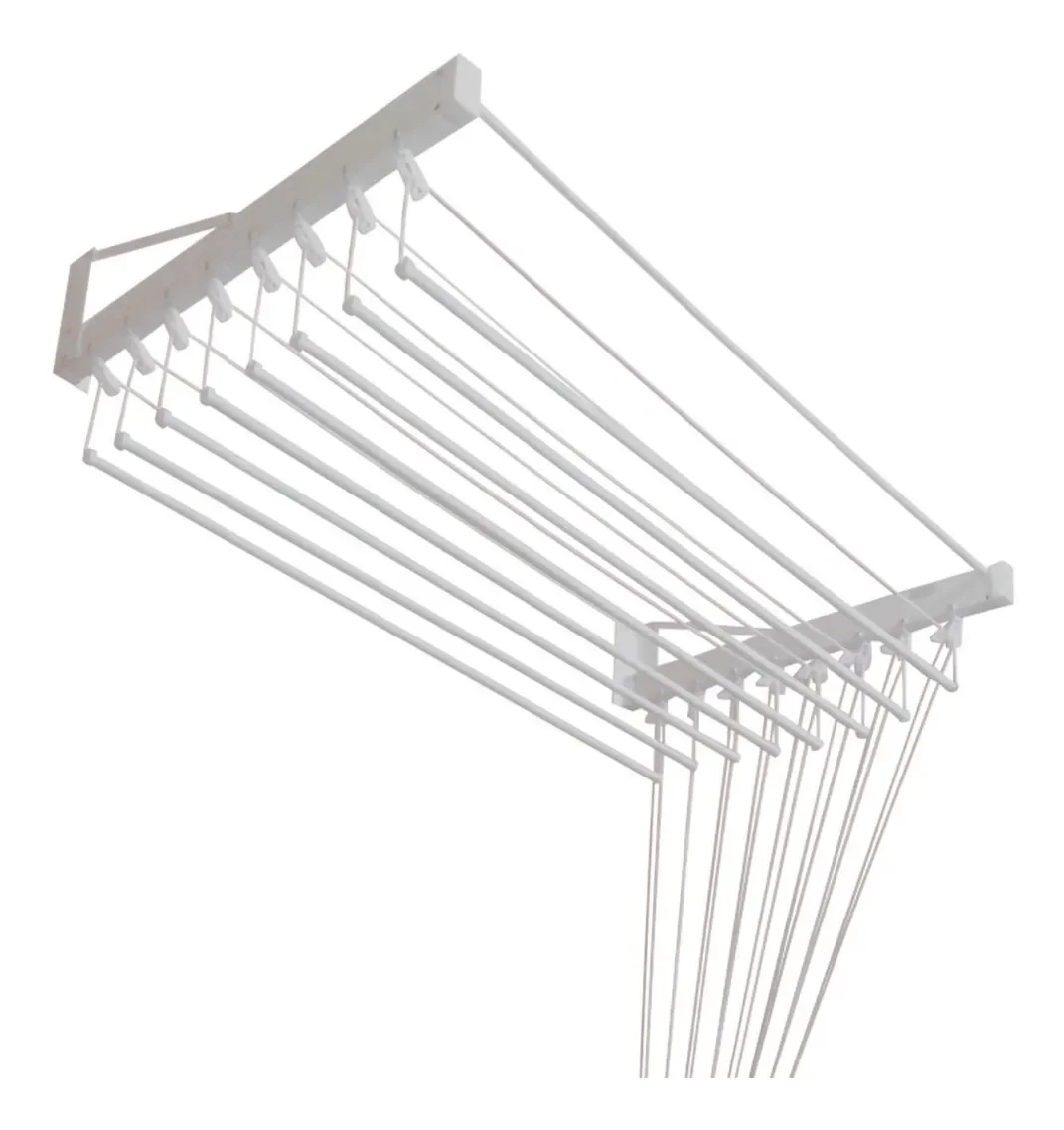 Varal De Parede Individual 150cm x 08 Varetas - Em Alumínio Branco - 1