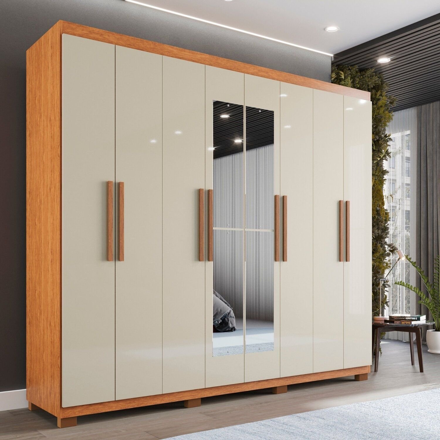 Guarda-roupa Casal 8 Portas 4 Gavetas Montreal com Espelho com Pés