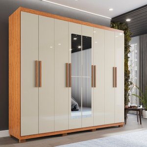 Guarda-roupa Casal 8 Portas 4 Gavetas com Espelho com Pés Montreal 100% MDF