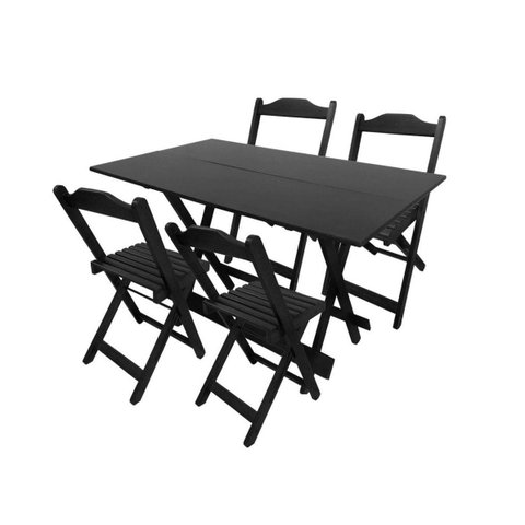 Conjunto Mesa Dobrável 120x70 com 4 Cadeiras Preto