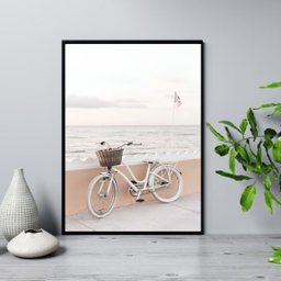 Quadro Bicicleta na Praia 24x18cm - com Vidro:madeira Branca - 1