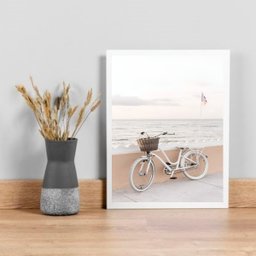 Quadro Bicicleta na Praia 24x18cm - com Vidro:madeira Branca - 2