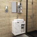Ver imagem 1 de Kit Gabinete Mármore Branco e Espelheira Branco - Tecno