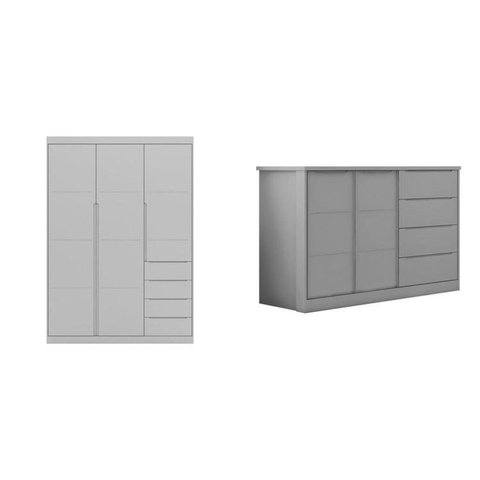 Conjunto Quarto Infantil com Guarda-roupa 3 Portas 4 Gavetas e Cômoda Pérola