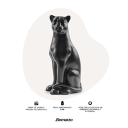 Escultura Obra de Arte Estátua Pantera Sentada Grande 90cm:preto Fosco - 3