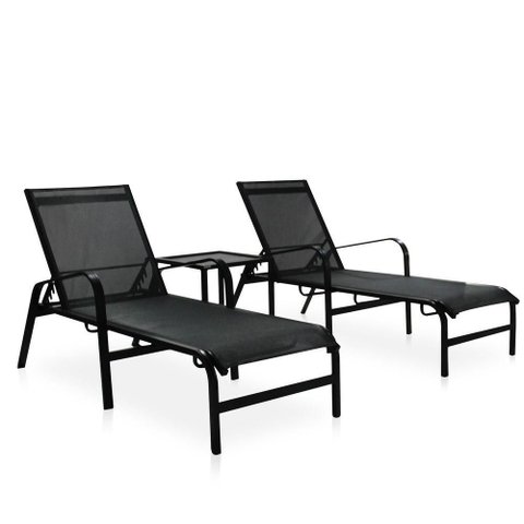 Kit 2 Espreguiçadeiras de Alumínio em Tela Sling + 1 Mesinha Lateral Preto