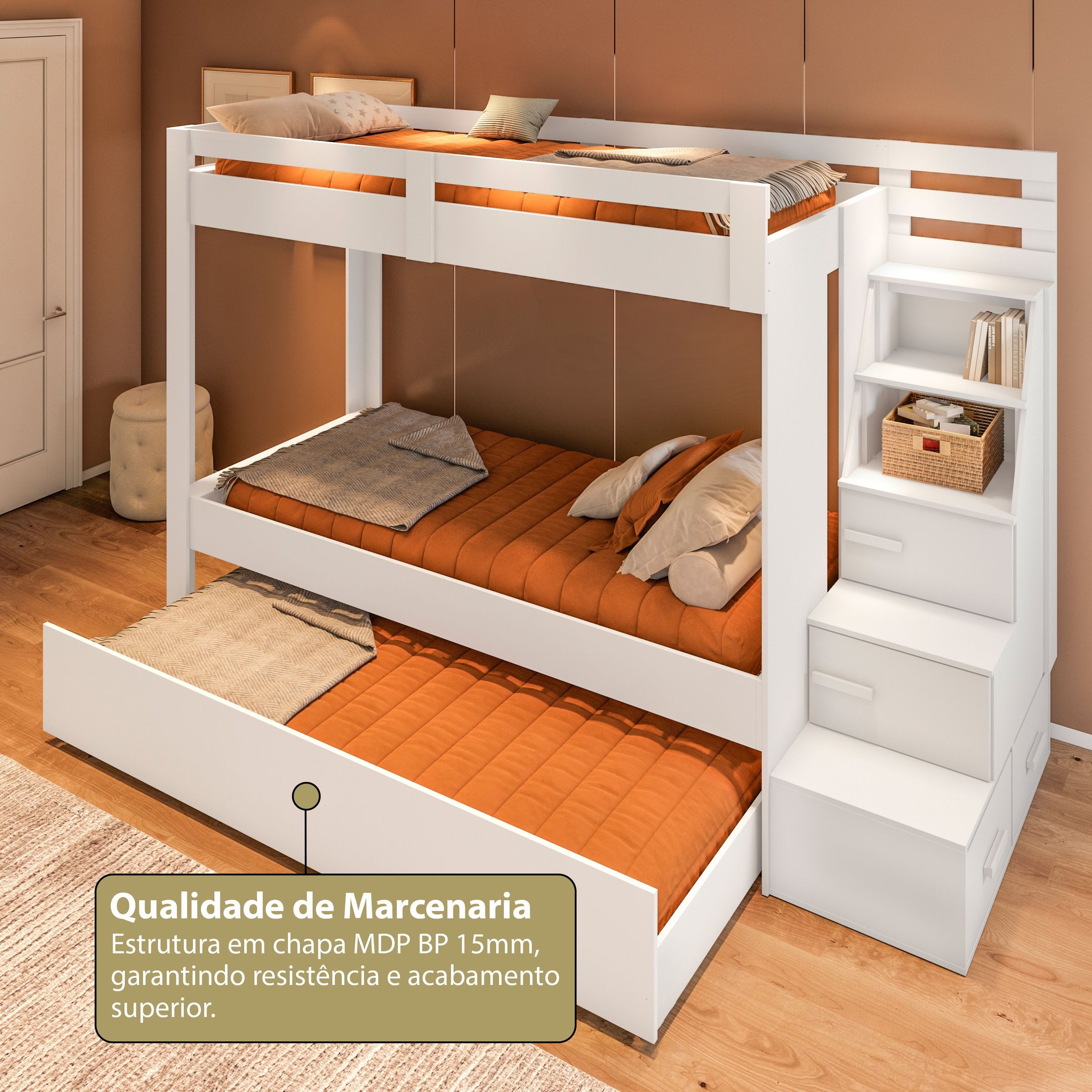 Beliche Adulto com Cama Auxiliar 2 Portas e 4 Nichos Moon Yescasa