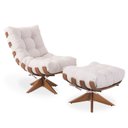 Ver imagem 1 de Poltrona e Puff Costela Duna Base Giratória Carvalho / Tecido Off White