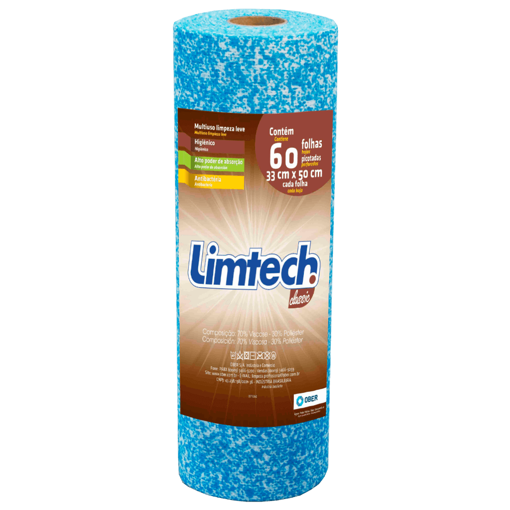 Pano Multiuso Limtech - 33cm X 30m - 60 Folhas - 45g/m² - Azul