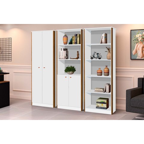 Conjunto 3 Armários Organizador Office Escritório Branco com Nature - Rede Móveis