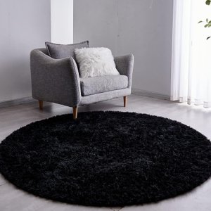 Tapete Sala Felpudo Peludo Preto Redondo 60 cm
