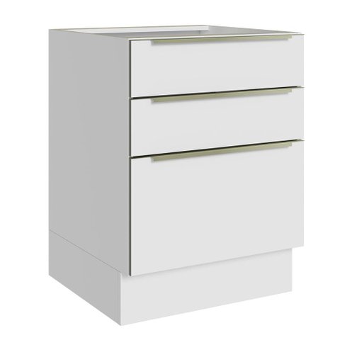 Balcão Madesa Lux 60 cm 3 Gavetas (Sem Tampo) Branco/Branco Veludo