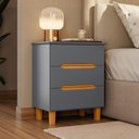 Ver imagem 1 de Mesa Cabeceira 3 Gavetas Puxador Cava 62,7 cm e Pés 100% MDF Cor:Cinza com Peroba