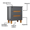 Ver imagem 4 de Mesa Cabeceira 3 Gavetas Puxador Cava 62,7 cm e Pés 100% MDF Cor:Cinza com Peroba