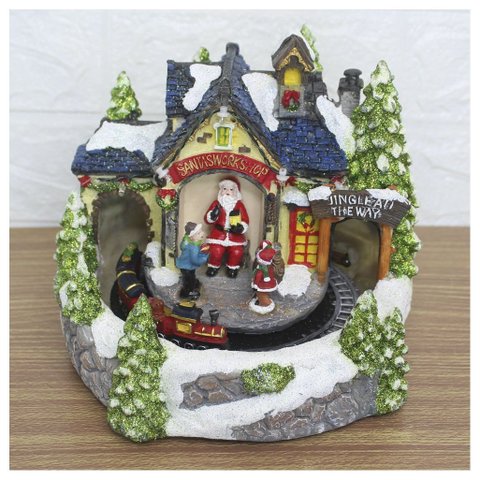 Decoração Cenário Natalino Musical Fábrica de Brinquedos Movimento Luzes
