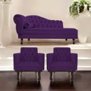 Ver imagem 2 de Kit Diva Recamier Diana 140cm Lado Direito e 02 Poltronas Classic Suede Roxo - ADJ Decor