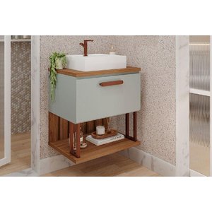 Bancada de Banheiro Balcão Duna 1 Porta C/ Cuba 60cm Pistache/freijo - Mgm