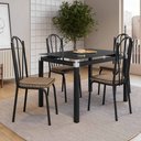 Ver imagem 2 de Conjunto Mesa de Jantar 4 Cadeiras Malva Tampo Vidro 107cm Sf Preto 121 Assento Rattan - Combo Stock