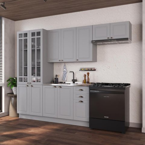Armário de Cozinha Modulada Compacta Fidelitá Nara 100% MDF 4 Peças 280cm 12 Portas 2 Gavetas sem