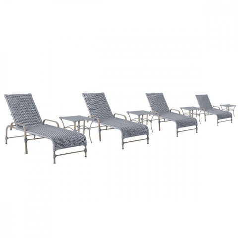 4 Espreguiçadeiras Catar e 4 Mesas Garden Corda Náutica Cor Fendi Trama Original