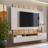 Painel Home Suspenso Richad Ripado c/ Portas TV Até 70" Teca Supremo/ Off Artico - Bela Móveis - 2