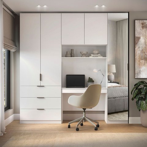 Guarda Roupa Modular 5 Portas com Mesa e Espelho Altezza Clean Belmax:Branco