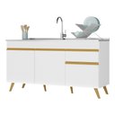 Ver imagem 2 de Balcão Cozinha Gabinete Pia 150cm 3 Portas 1 Gaveta Veneza Multimóveis V2072 Branco/dourado