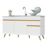 Balcão Cozinha Gabinete Pia 150cm 3 Portas 1 Gaveta Veneza Multimóveis V2072 Branco/dourado - 2