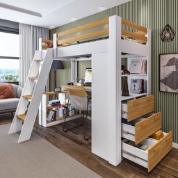 Cama Office Adulto Multifuncional com 6 Gavetas e Escrivaninha Micenas Yescasa - 6