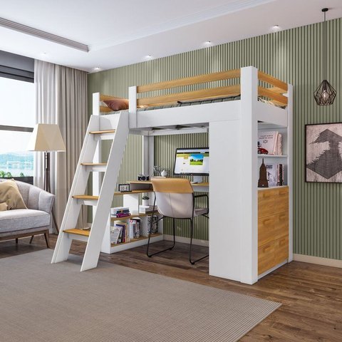 Cama Alta Beliche Office Adulto Multifuncional com 6 Gavetas Micenas Yescasa