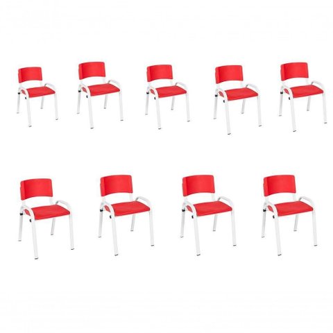 Kit 9 Cadeira Iso Infantil Creche, Base Branco Vermelho