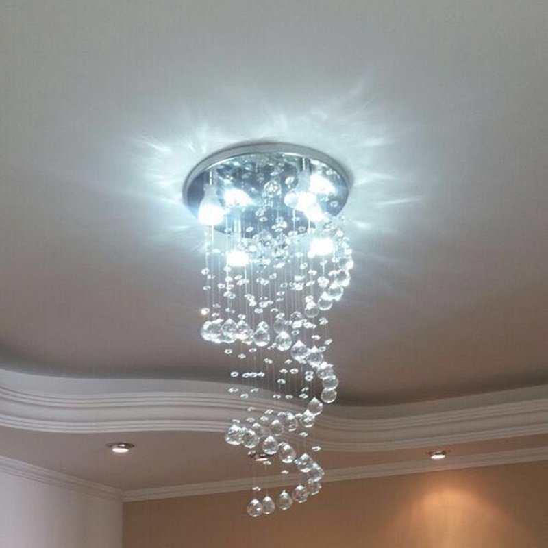 Lustre De Cristal Espiral, Com 1M de Altura, Com Base de Inox Espelhado com 30Cm de Diâmetro - 2
