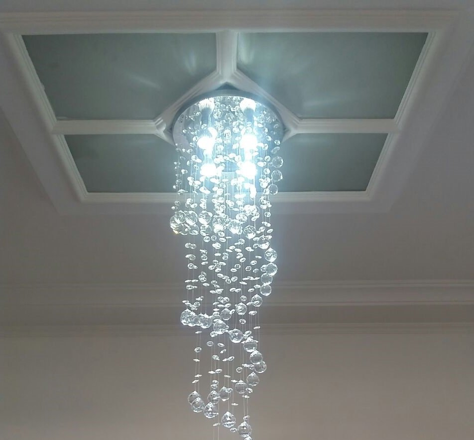 Lustre De Cristal Espiral, Com 1M de Altura, Com Base de Inox Espelhado com 30Cm de Diâmetro - 4