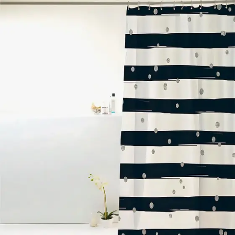 Cortina Box para Banheiro Pvc 198x180cm Antimofo - Listra Preta Póa