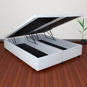 Base Box Baú Casal Bipartido 138x188x42cm Courino com Pistão a Gás