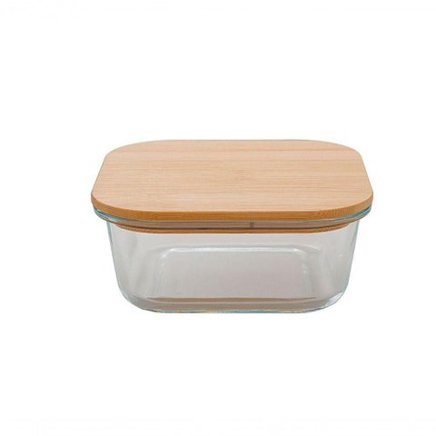 Pote Quadrado Vidro Boro com Tampa Bambu 800 Ml Mimo Style