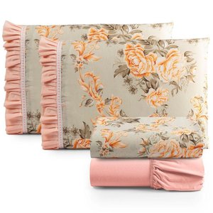 Jogo de Cama Lençol Queen Minuano 100% Algodão 4 Peças - Rosê
