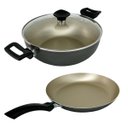 Ver imagem 1 de Kit Panela Frigideira e Caçarola Wok Antiaderente - Dourado