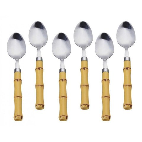 Jogo de Colher Inox e Plastico Modelo Bambu 6 Peças Mimo