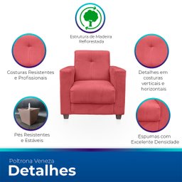 Poltrona Cadeira para Sala Confortável Reforçada Veneza Suede - 3