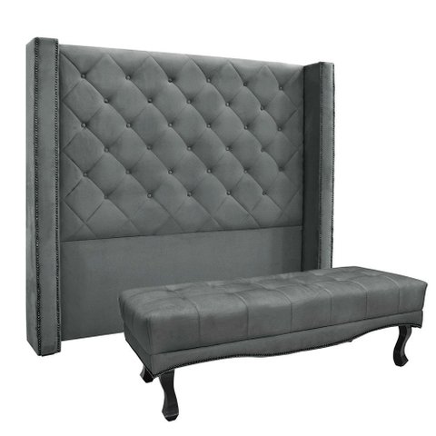 Cabeceira Cama Box King 195cm e Recamier Vicenza Veludo S04 - D’Rossi