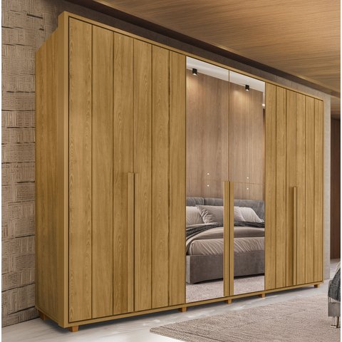 Guarda-Roupa Casal 6 Portas 100% MDF com Espelhos e Pés Volpi Marrom/Cumaru