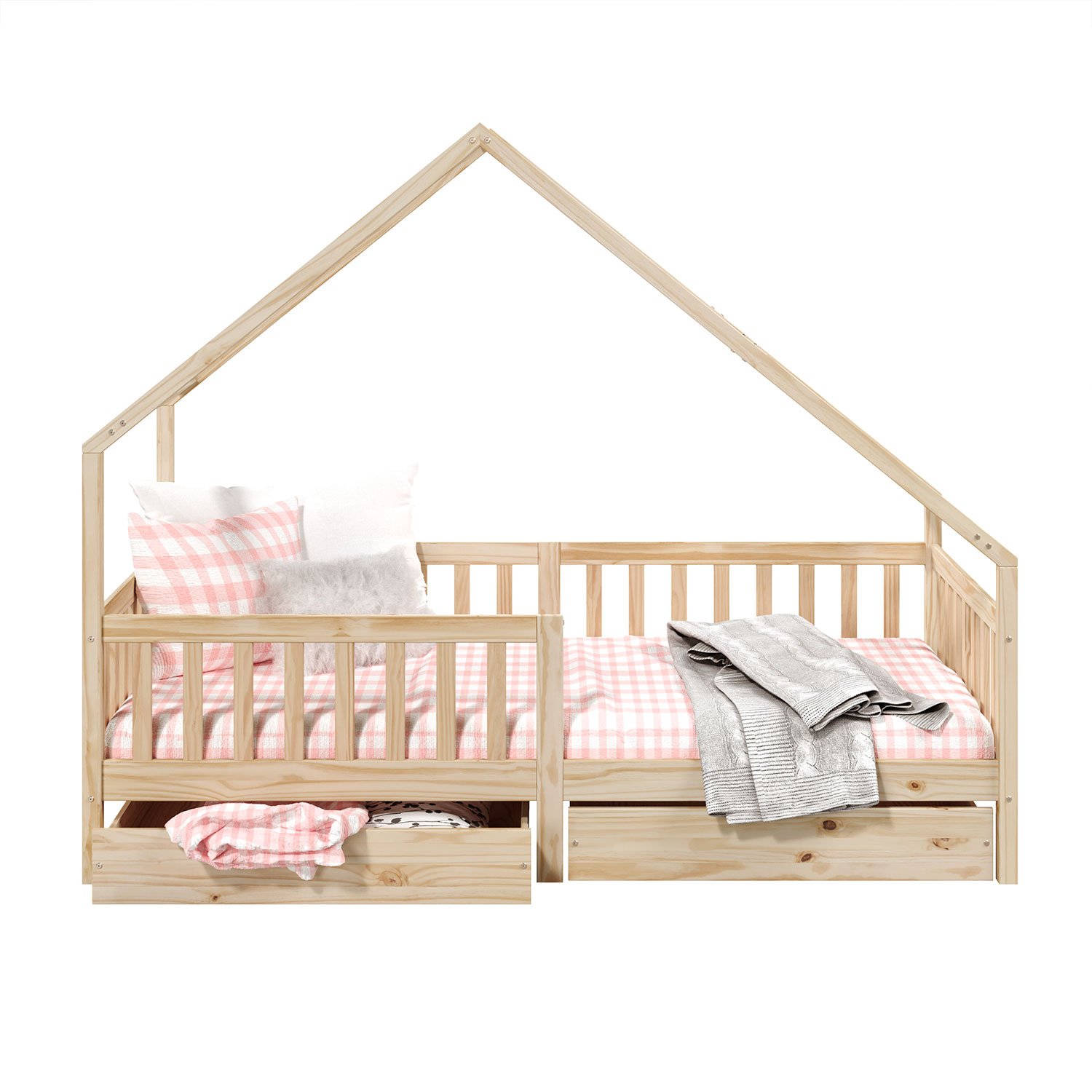 Cama Montessoriana Madeira Maciça Casa com Estrado Alva Natural - 2